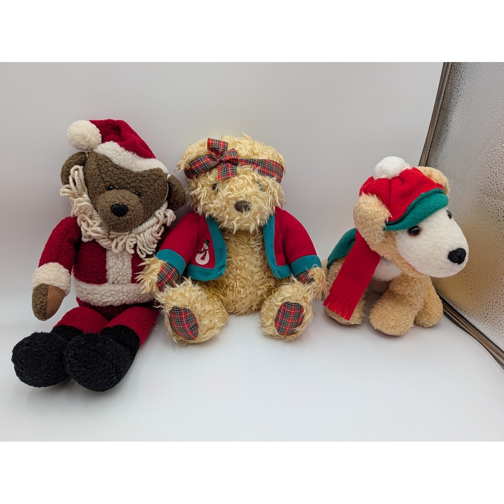Hallmark Christmas Plush Santa Bear Dog Vintage Lot of 3 Red Green